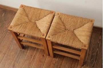 ビンテージ家具　松本民芸家具　初期モデル　ラッシスツール2脚セット(チェア、椅子)(R-038905)