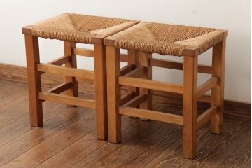 ビンテージ家具　松本民芸家具　初期モデル　ラッシスツール2脚セット(チェア、椅子)(R-038905)