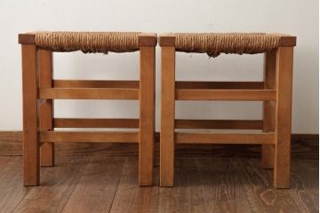 ビンテージ家具　松本民芸家具　初期モデル　ラッシスツール2脚セット(チェア、椅子)(R-038905)
