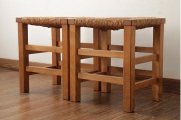 ビンテージ家具　松本民芸家具　初期モデル　ラッシスツール2脚セット(チェア、椅子)(R-038905)