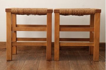 ビンテージ家具　松本民芸家具　初期モデル　ラッシスツール2脚セット(チェア、椅子)(R-038905)