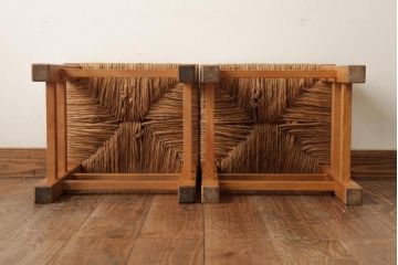 ビンテージ家具　松本民芸家具　初期モデル　ラッシスツール2脚セット(チェア、椅子)(R-038905)