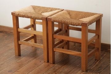 ビンテージ家具　松本民芸家具　初期モデル　ラッシスツール2脚セット(チェア、椅子)(R-038906)