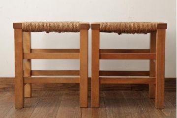 ビンテージ家具　松本民芸家具　初期モデル　ラッシスツール2脚セット(チェア、椅子)(R-038906)