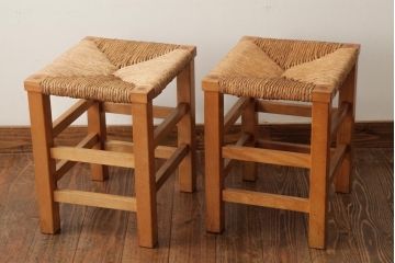 ビンテージ家具　松本民芸家具　初期モデル　ラッシスツール2脚セット(チェア、椅子)(R-038906)
