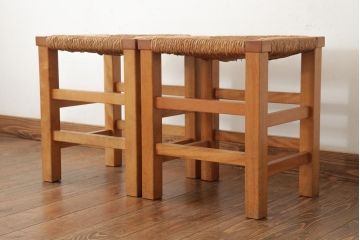 ビンテージ家具　松本民芸家具　初期モデル　ラッシスツール2脚セット(チェア、椅子)(R-038906)
