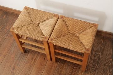 ビンテージ家具　松本民芸家具　初期モデル　ラッシスツール2脚セット(チェア、椅子)(R-038906)