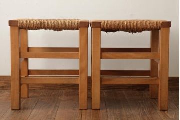 ビンテージ家具　松本民芸家具　初期モデル　ラッシスツール2脚セット(チェア、椅子)(R-038906)