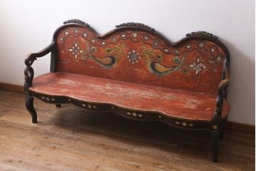 ヴィンテージ家具　エキゾチックなムード漂うベンチ(長椅子、ディスプレイ、ビンテージ)(R-038907)