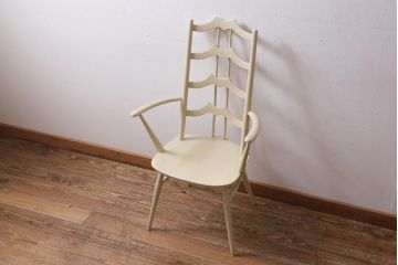ヴィンテージ家具　イギリスビンテージ　ERCOL(アーコール)　アンティークペイント　希少!洗練された佇まいのラダーバックアームチェア(ダイニングチェア、椅子)(R-038911)