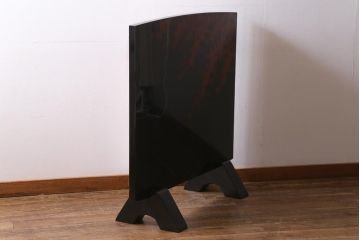 中古　漆塗　広堂作　夕焼紅葉図　朱と黒のコントラストが印象的なつい立て(衝立、パーテーション)(R-038912)