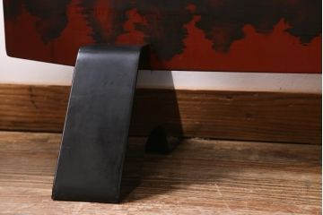 中古　漆塗　広堂作　夕焼紅葉図　朱と黒のコントラストが印象的なつい立て(衝立、パーテーション)(R-038912)