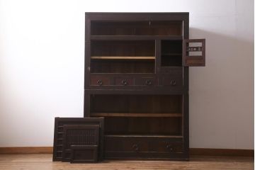 アンティーク家具　和製アンティーク　明治期　四尺　趣あふれる重ね水屋箪笥(食器棚、収納棚)(R-038915)