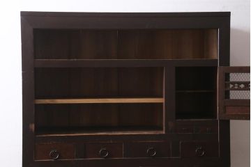 アンティーク家具　和製アンティーク　明治期　四尺　趣あふれる重ね水屋箪笥(食器棚、収納棚)(R-038915)