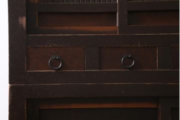 アンティーク家具　和製アンティーク　明治期　四尺　趣あふれる重ね水屋箪笥(食器棚、収納棚)(R-038915)