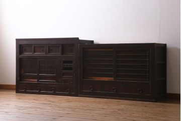 アンティーク家具　和製アンティーク　明治期　四尺　趣あふれる重ね水屋箪笥(食器棚、収納棚)(R-038915)