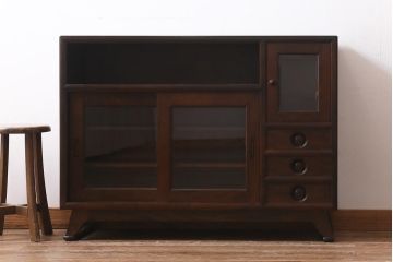 中古　松本民芸家具　モダンな雰囲気が魅力の90型茶タンス(サイドボード、戸棚)(定価約35万6千円)(R-038917)