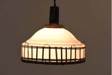 アンティーク照明　昭和レトロ　竹細工が情緒あるペンダントライト(シェード、天井照明、吊り下げ照明)(R-038986)