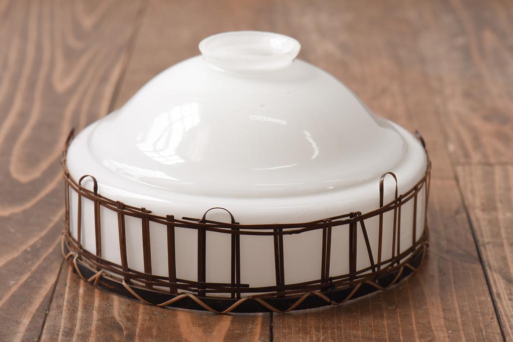 アンティーク照明　昭和レトロ　竹細工が情緒あるペンダントライト(シェード、天井照明、吊り下げ照明)(R-038986)