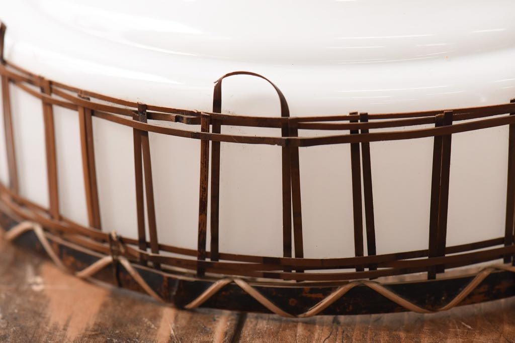 アンティーク照明　昭和レトロ　竹細工が情緒あるペンダントライト(シェード、天井照明、吊り下げ照明)(R-038986)