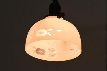 アンティーク照明　昭和レトロ　コロンと丸いフォルムが愛らしい切子のペンダントライト(天井照明、吊り下げ照明、シェード)(R-038988)