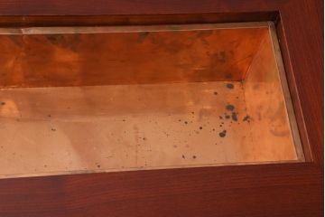 中古　松本民芸家具　激レア!　総欅材　漆塗り　かくし収納付きA型洋炉卓(木製火鉢、囲炉裏、テーブル)(定価約100万円)(R-038992)
