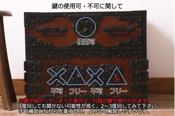 アンティーク家具　和製アンティーク　幕末明治初期　山形県酒田地方産　ケヤキ無垢材・中桐無垢材　前面玉杢　希少品!　船箪笥(帳箱、衣装箪笥、引き出し、チェスト、桐箪笥、桐たんす)(R-039005)