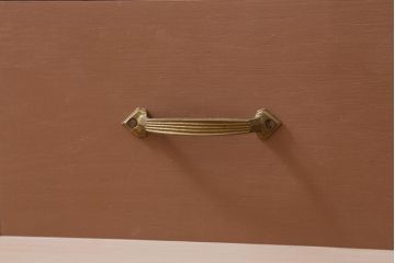 ラフジュ工房オリジナル　古建具リメイク　結霜ガラス入り　淡いピンクのペイントがお洒落な収納棚(キャビネット、ブックケース)(R-039013)
