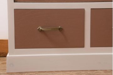 ラフジュ工房オリジナル　古建具リメイク　結霜ガラス入り　淡いピンクのペイントがお洒落な収納棚(キャビネット、ブックケース)(R-039013)