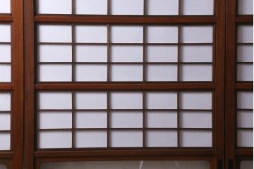 アンティーク家具　和製アンティーク　昭和初期　腰板ケヤキ材　裏障子付き!味わい深い雰囲気ただよう格子戸4枚セット(引き戸、建具)(R-039016)