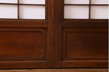 アンティーク家具　和製アンティーク　昭和初期　腰板ケヤキ材　裏障子付き!味わい深い雰囲気ただよう格子戸4枚セット(引き戸、建具)(R-039016)