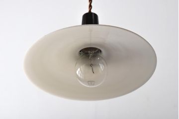 アンティーク照明　戦前　昔懐かしいデザインの平笠シェード(吊り下げ照明、天井照明、ペンダントライト)(R-039031)