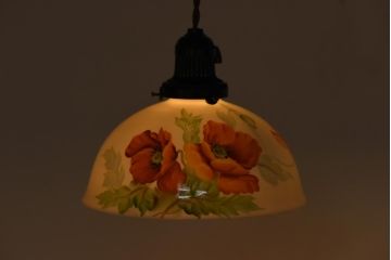 アンティーク照明　オールドノリタケ・則武(日陶)　ポピー(芥子)　鮮やかな絵柄が目を引く電笠(天井照明、シェード)(R-039032)