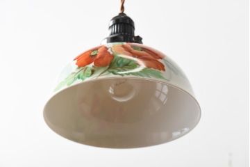 アンティーク照明　オールドノリタケ・則武(日陶)　ポピー(芥子)　鮮やかな絵柄が目を引く電笠(天井照明、シェード)(R-039032)