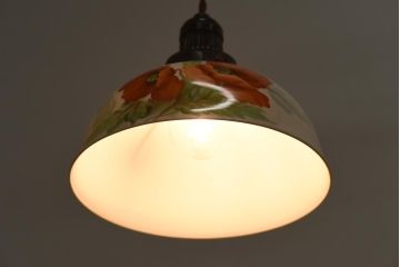 アンティーク照明　オールドノリタケ・則武(日陶)　ポピー(芥子)　鮮やかな絵柄が目を引く電笠(天井照明、シェード)(R-039032)