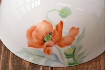 アンティーク照明　オールドノリタケ・則武(日陶)　ポピー(芥子)　鮮やかな絵柄が目を引く電笠(天井照明、シェード)(R-039032)