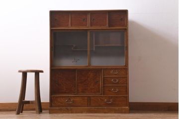 ビンテージ家具　和製ビンテージ　昭和中期　茶箪笥(茶棚、収納棚、戸棚)(R-039035)
