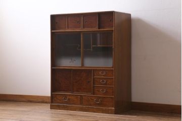 ビンテージ家具　和製ビンテージ　昭和中期　茶箪笥(茶棚、収納棚、戸棚)(R-039035)