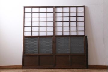 アンティーク建具　和製アンティーク　当店オリジナルガラス　和モダンな空間作りに活躍する障子戸2枚セット(引き戸、建具)(R-039037)