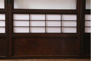 アンティーク建具　裏障子　上品な和の雰囲気漂う格子戸4枚セット(障子戸、帯ガラス戸、引き戸)(R-039038)