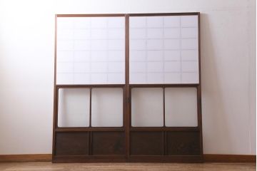 アンティーク建具　レトロなガラス入り障子戸2枚セット(ガラス戸、引き戸)(R-039039)