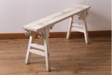 アンティーク家具　和製アンティーク　シャビーシックな空間におすすめのおしゃれなベンチ(長椅子、板座チェア、飾り台)(R-039046)