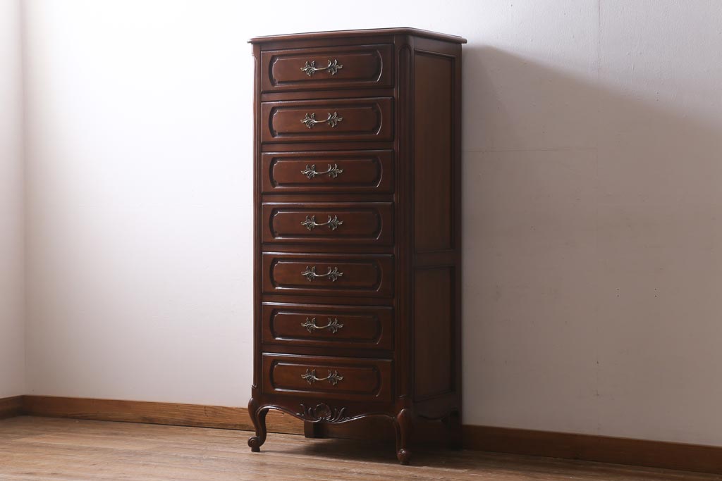 中古　アメリカ製　センチュリー(CENTURY)　クラシカルなデザインの縦型チェスト(サイドチェスト、引き出し)(定価約105万円)(R-039051)