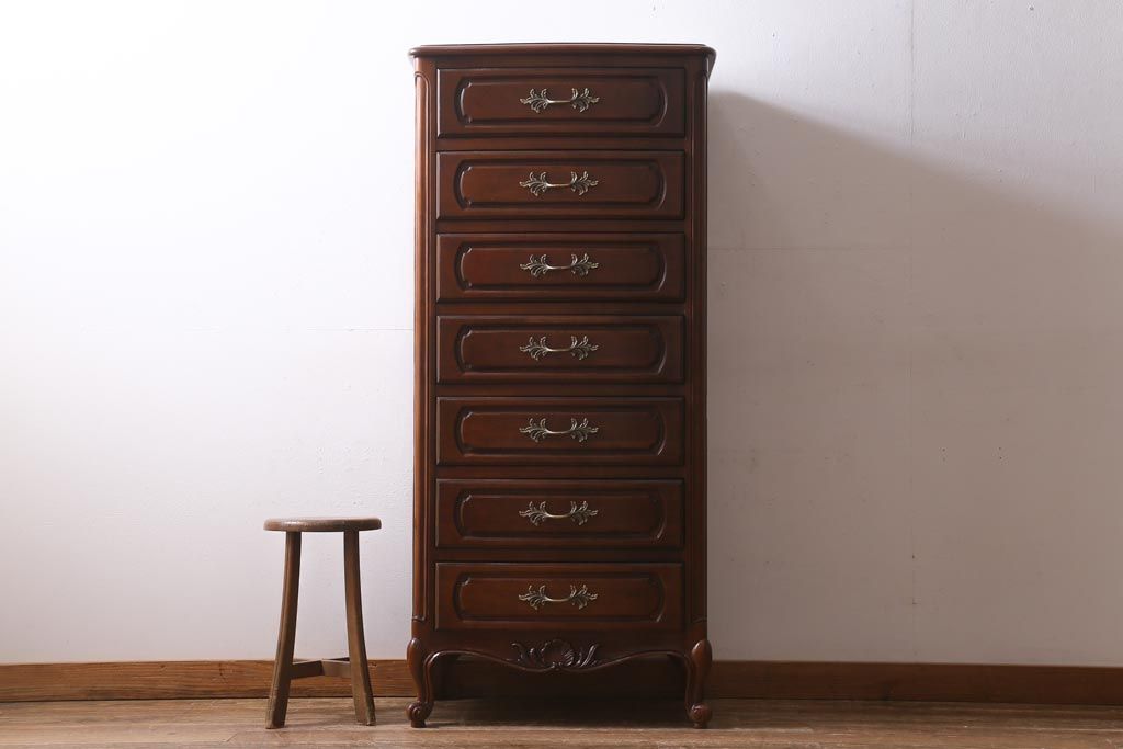 中古　アメリカ製　センチュリー(CENTURY)　クラシカルなデザインの縦型チェスト(サイドチェスト、引き出し)(定価約105万円)(R-039051)