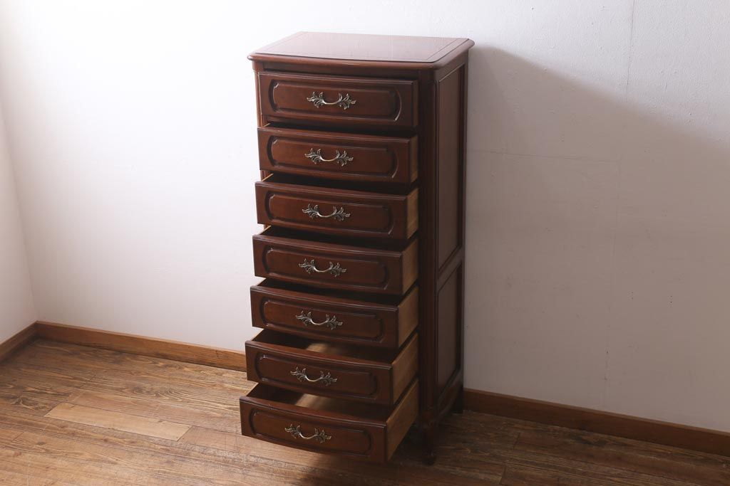 中古　アメリカ製　センチュリー(CENTURY)　クラシカルなデザインの縦型チェスト(サイドチェスト、引き出し)(定価約105万円)(R-039051)