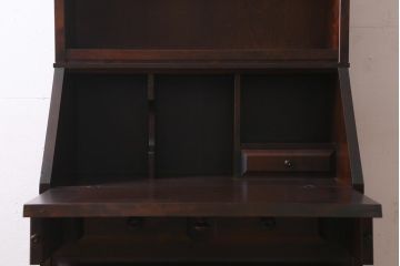 ビンテージ　北海道民芸家具　絶版品!洗練された佇まいの棚付きライティングビューロー(簿記机)(R-039054)