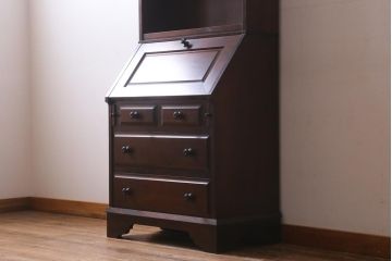 ビンテージ　北海道民芸家具　絶版品!洗練された佇まいの棚付きライティングビューロー(簿記机)(R-039054)