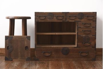 アンティーク家具　和製アンティーク　明治大正期　桐材　小タンス(引き出し、収納棚、桐箪笥、桐たんす)(R-039056)