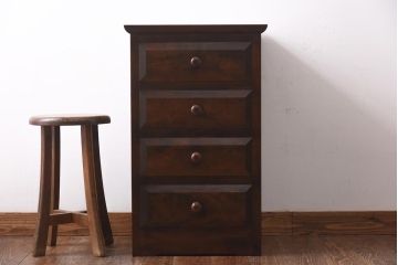 中古美品　松本民芸家具　立体的なデザインが目を引くT型脇棚(サイドチェスト)(定価約13万8千円)(R-039057)