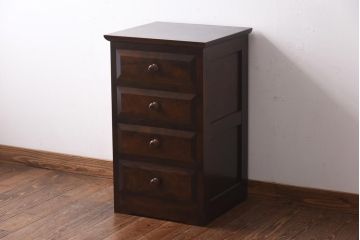 中古美品　松本民芸家具　立体的なデザインが目を引くT型脇棚(サイドチェスト)(定価約13万8千円)(R-039057)